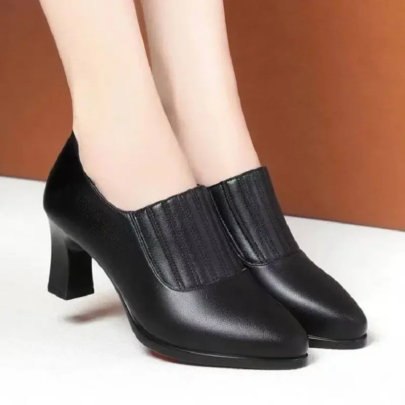 Botas Femininas Women Cool High Quality Black Patent Leather Spring & Autumn Slip on Boots Lady Casual High Heel Ankle Boots B96