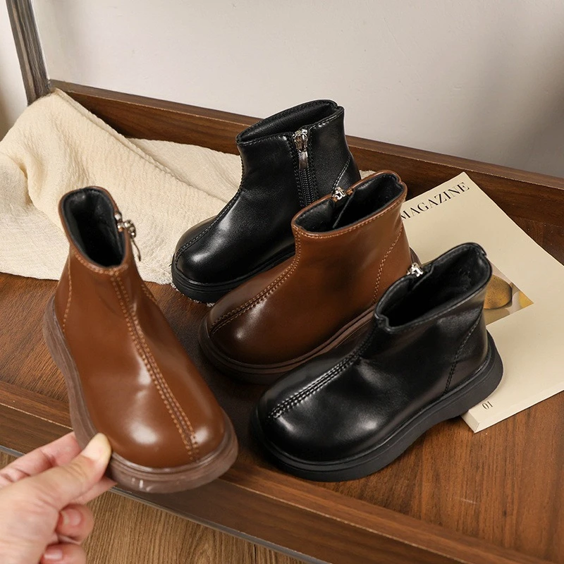 Classic Girls School Ankle Boots Autumn Trend Simple Kids Performance Boots Non-slip Versatile Fashion Children's Leather Boots