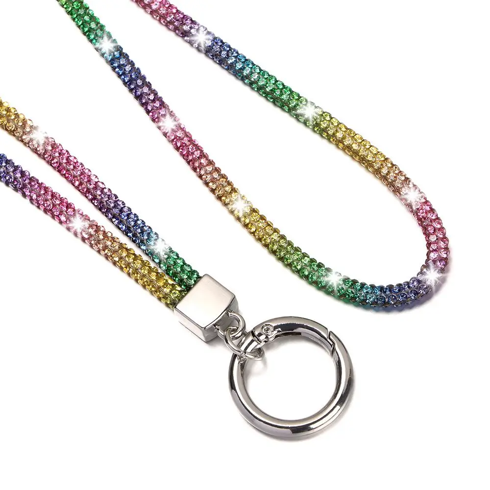 حبل هاتف من حجر الراين اللامع ، سلسلة كريستال ماسية ، سلسلة مفاتيح بأشرطة ، حبل معلق مضاد للضياع