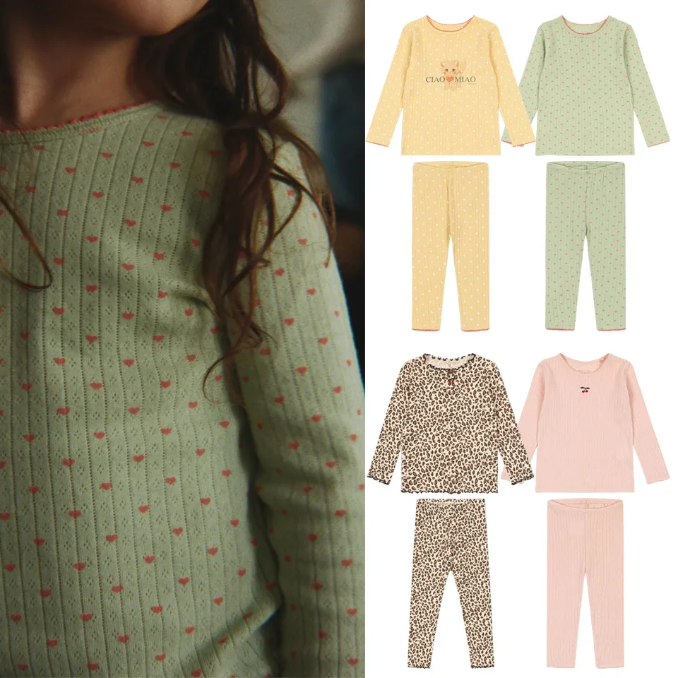 2026 New Autumn and Winter KS Kids Leopard Print Home Long Sleeved Pants Set Boys and Girls Printed Casual Clothing 1-9Y