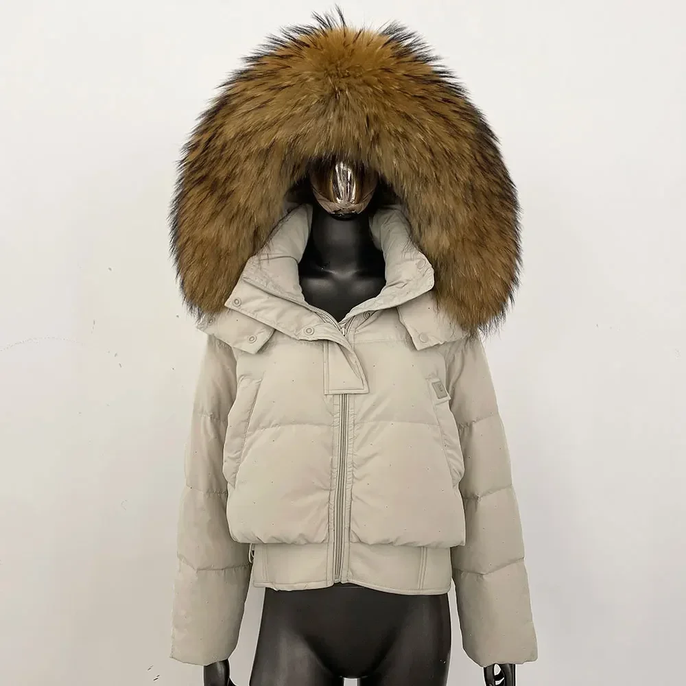 Hooded Natural Raccoon Fur Elegant Real Fox Fur Jacket Duck Down Jacket Lady Warm Female Puffer Jacket Women New Winter Coat