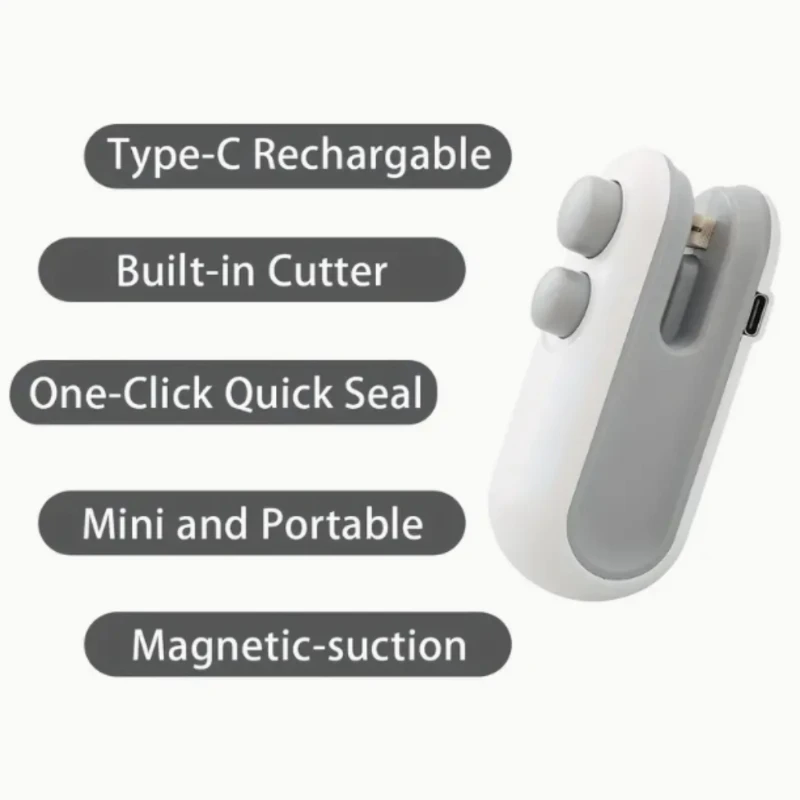 2-in-1 미니 USB 식품 실러 (열 밀봉 및 절단 기능 포함), 300mAh 배터리, 16W, 간식, 남은 음식, 신선도 유지, T용 소형 및 경량