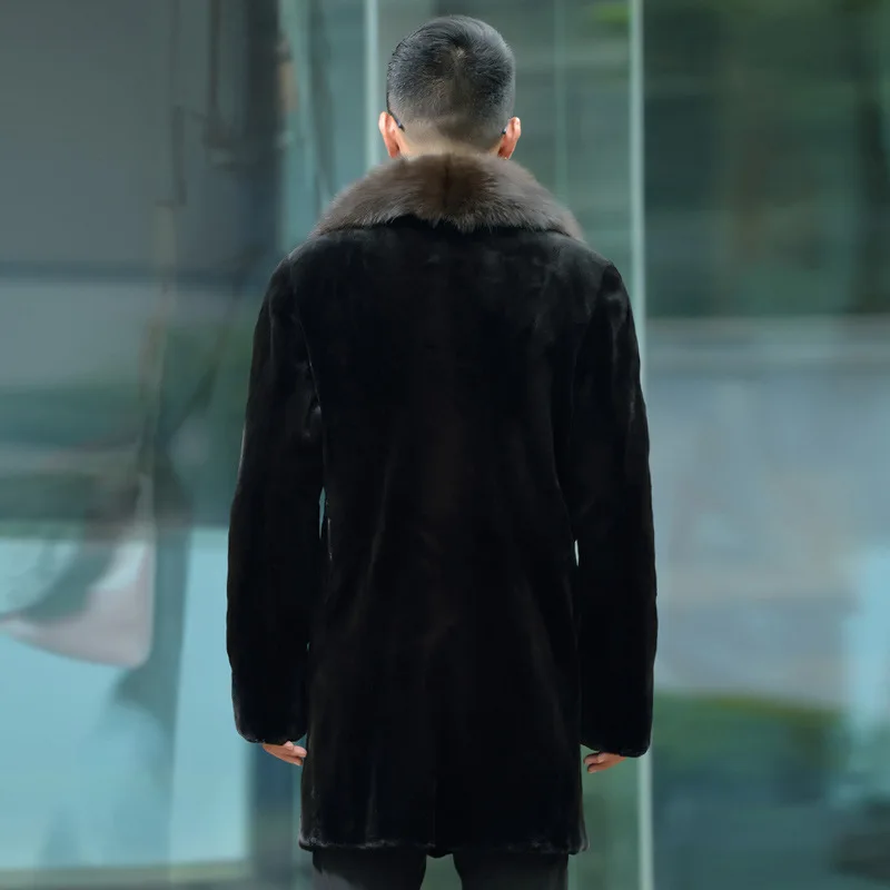 Suit Collar Double-breasted Faux Fur Coat Men Luxury Brand Winter Thick Warm Fur Coat Slim Korean Trench Coat Long Sleeve New