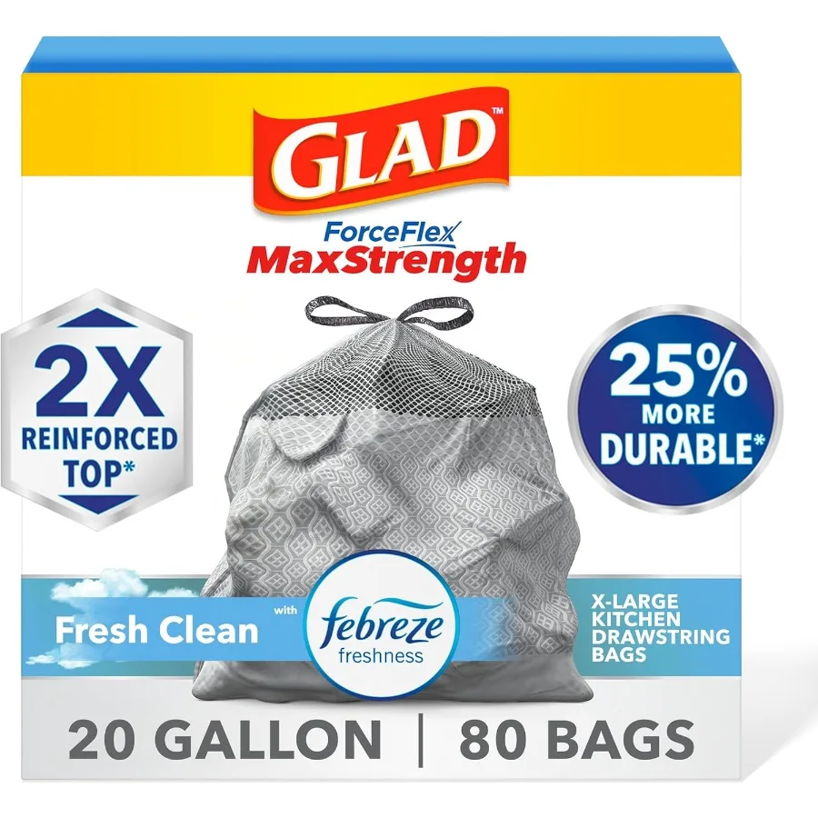 

ForceFlex MaxStrength Kitchen Trash Bags 20 Gal for HeavyDuty Waste Management with Fresh Clean Febreze Scent Ideal for Busy Ki