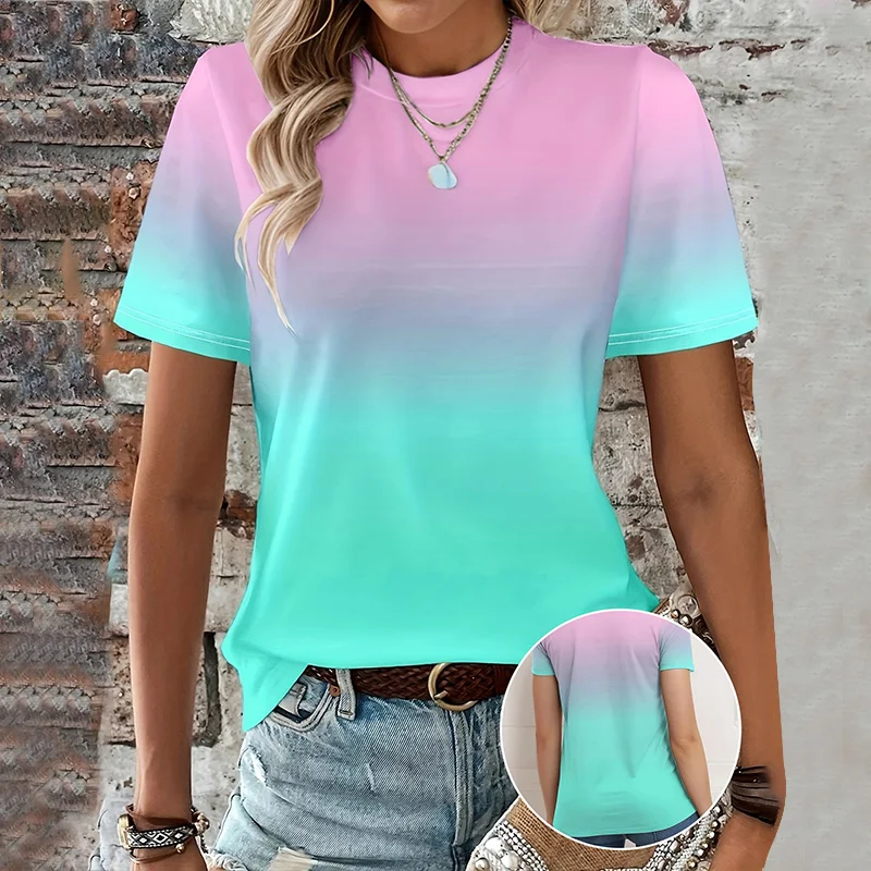 Women's Short Sleeve T-shirt Round Neck Printing 3D Solid Color Oversized Women's Loose Top T-shirt Summer Casual Short Sleeves