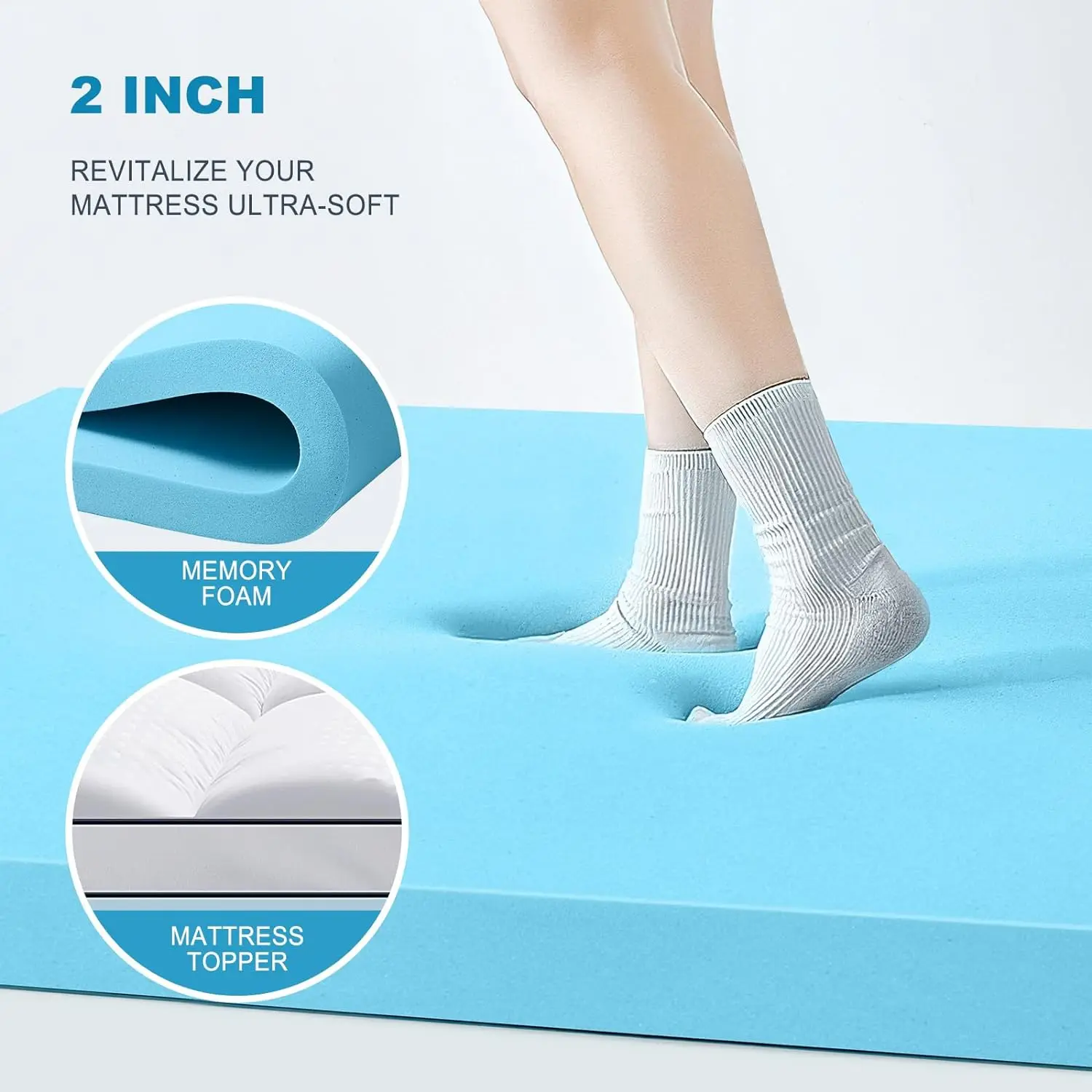 King Size Dual Layer 4 Inch Memory Foam Mattress Topper, 2 Inch Gel Memory Foam and 2 Inch  Top Mattress Pad Cover