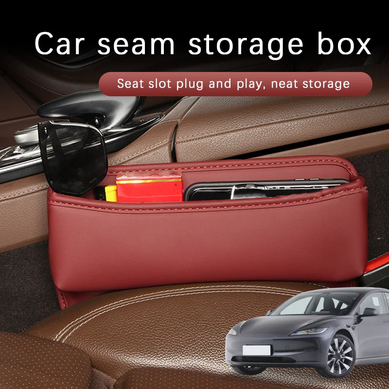 

Car Seat Gap Storage Box Driver Front Auto Seat Gap Filler Organizer Wallet Keys Card Storage Box For Tesla Model 3