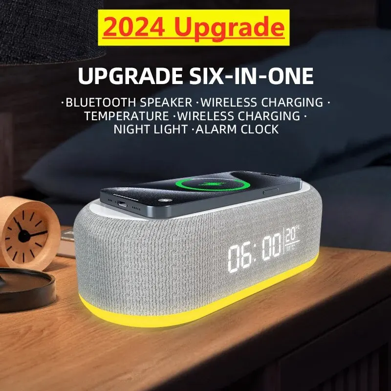 

Bluetooth Speaker Stereo Loudspeaker Wireless Charger Pad Led Light Alarm Clock Fast Wireless Charging for iPhone Samsung Xiaomi