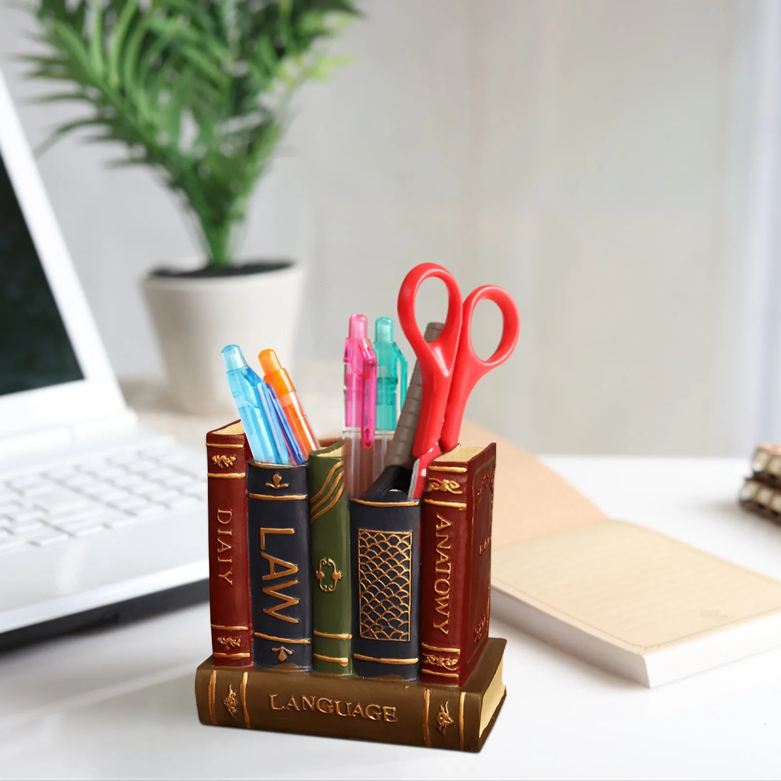 2024 High Quality Pen Container Retro Saxophone Violin Book Decoration Instrument Resin Pen Holder Ornaments Table Decoration