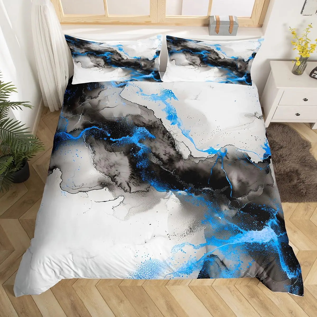 

Marble Duvet Cover Abstract Art Tie Dye Marble Bedding Set,Watercolor Artwork Comforter Cover Modern Soft Microfiber Quilt Cover