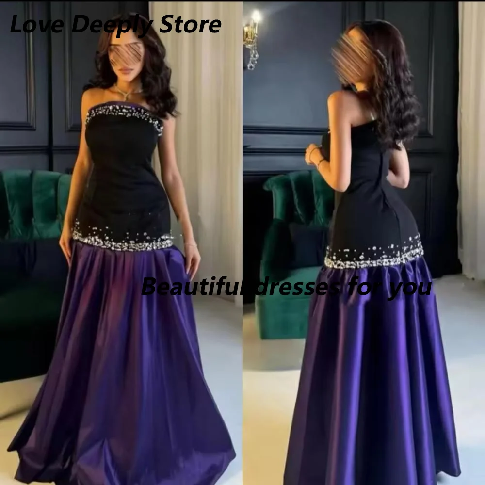 

Customized Luxury Beaded Strapless Evening Dresses 2025 Long Purple Prom Dress Black A-line Birthday Formal Party Gown