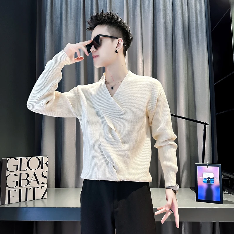 

Winter Casual V-Ne Knitted Sweater Small Size Men's S Sle Twist Yarn irt ort Stature XS Leisure Base Layer Knitwear