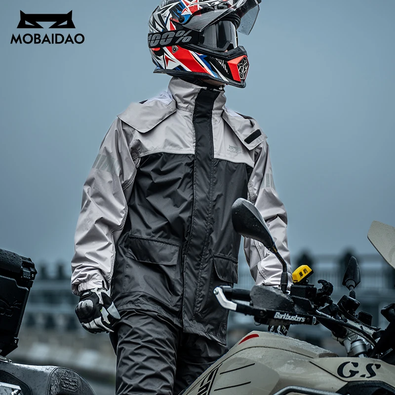 

Motorcycle Raincoat Waterproof Motorcycle Rainsuit Reflective Windproof Jacket Pants Split Motorbike Collapsible Suit