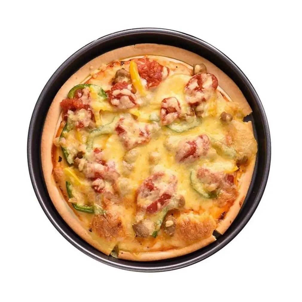 Round Deep Dish Nonstick Pizza Pan Carbon Steel Pie Tray for Baking Tool Compatible with Toaster Ovens and Family Gatherings