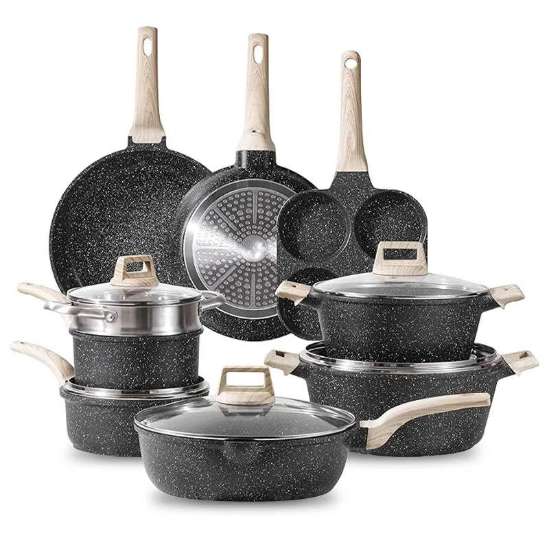 Kitchen Cooking Pots And Pans Black Granite Cookware Set Non-Stick Cookware Set Electromagnetic Stove Gas Stove Special Use