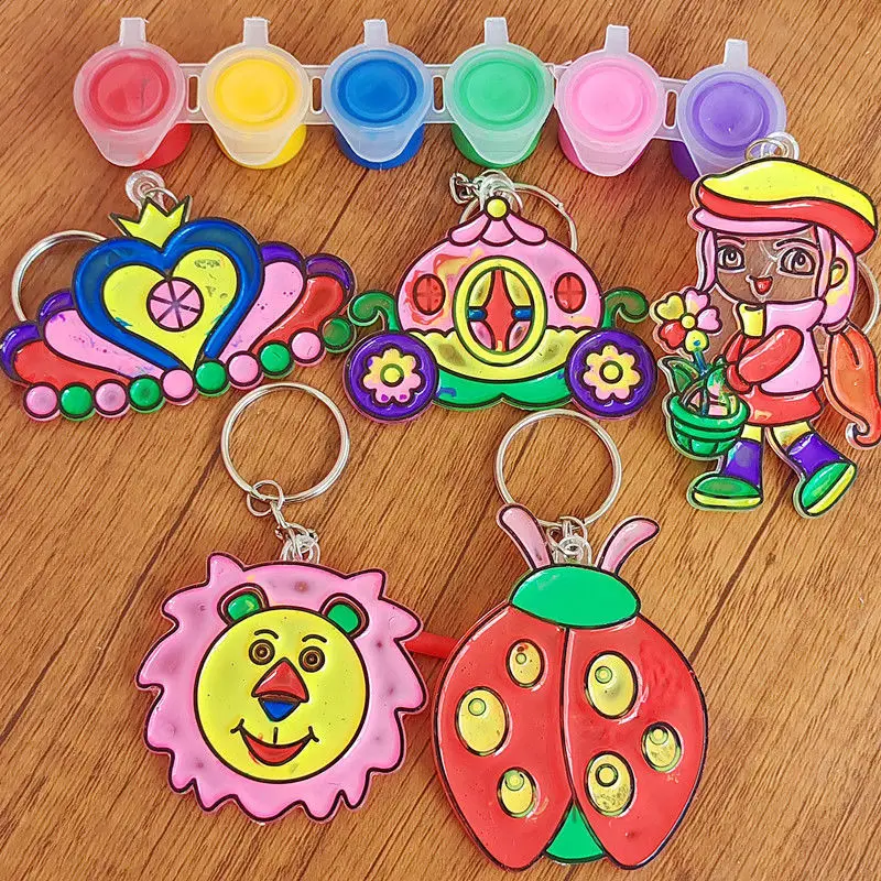 5Pcs Kids Suncatcher Painting Kit Crafts Activities Ideas Birthday Gifts Make Own Key Chain Christmas Tree Ornament  Cartoon Toy