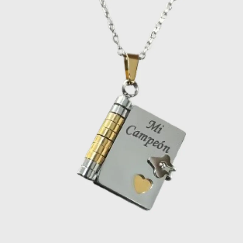 Spanish My Little Star Book Necklace For Daughter Son My Champion Book Necklace Stainless Steel Message Necklace Christmas Gifts