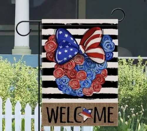 Welcome Mouse Ears ~ Red White & Blue Garden Flag ~ 12