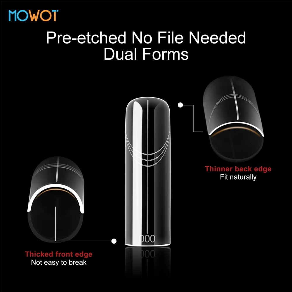 MOWOT 150pcs/box Widen Nail Dual Forms Square Coffin Quick Building Gel Mold Nail Extension Full Cover Top Forms Manicure Tools