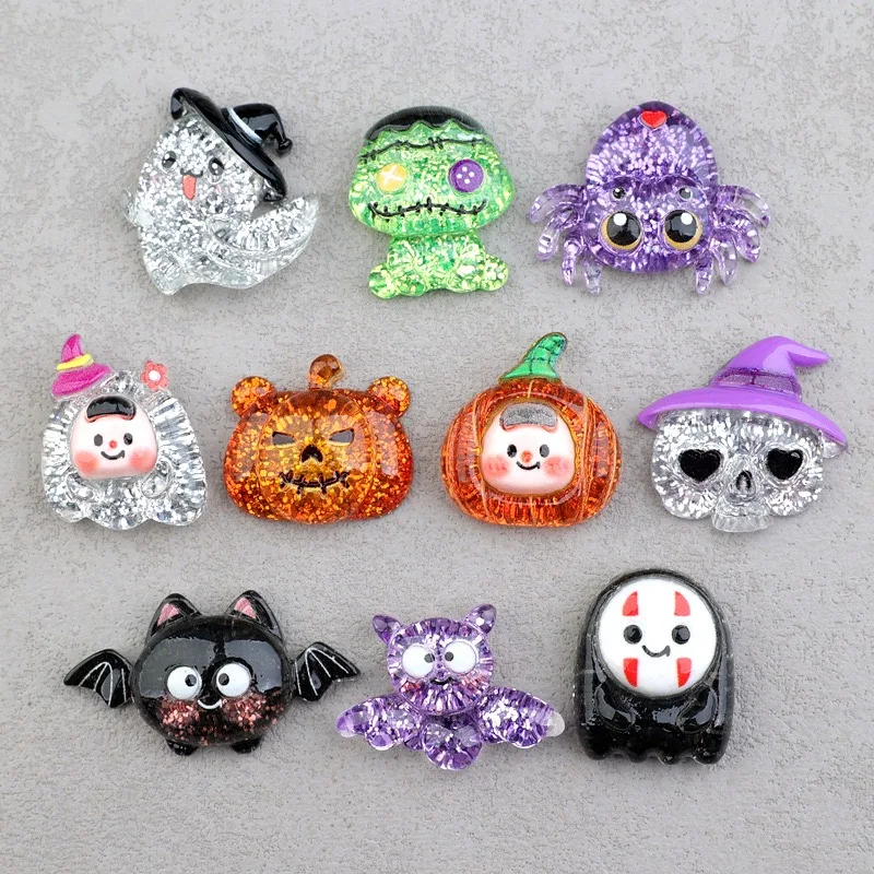 Halloween Resin Cabochon 10pcs Cute Pumpkin Bat for DIY Decoration Accessories Wholesale Hole Shoes Ornament Bulk Supplier