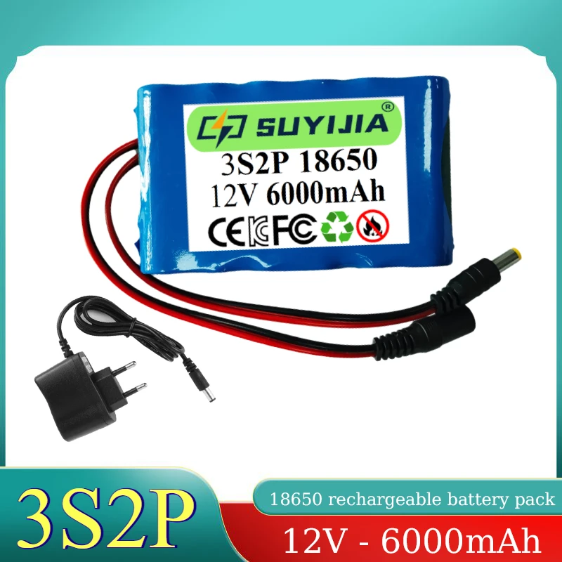 

18650 3S2P 12V 6000mah Original Lithium Ion Battery DC 12.6V 6Ah Rechargeable CCTV Camera Monitor Replacement Battery+Charger