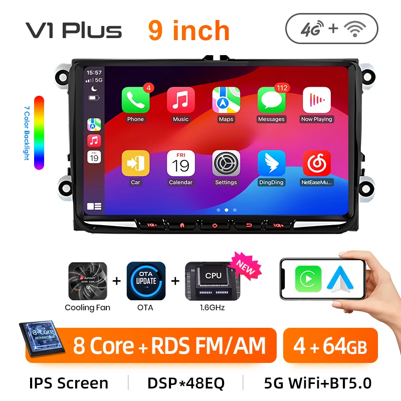 Junsun 7 9 10 Inch Universal Car Radio for volkVolkswagen VW Passat B6 B7 T5 Tiguan Touran GOLF POLO Wireless CarPlay Android Auto