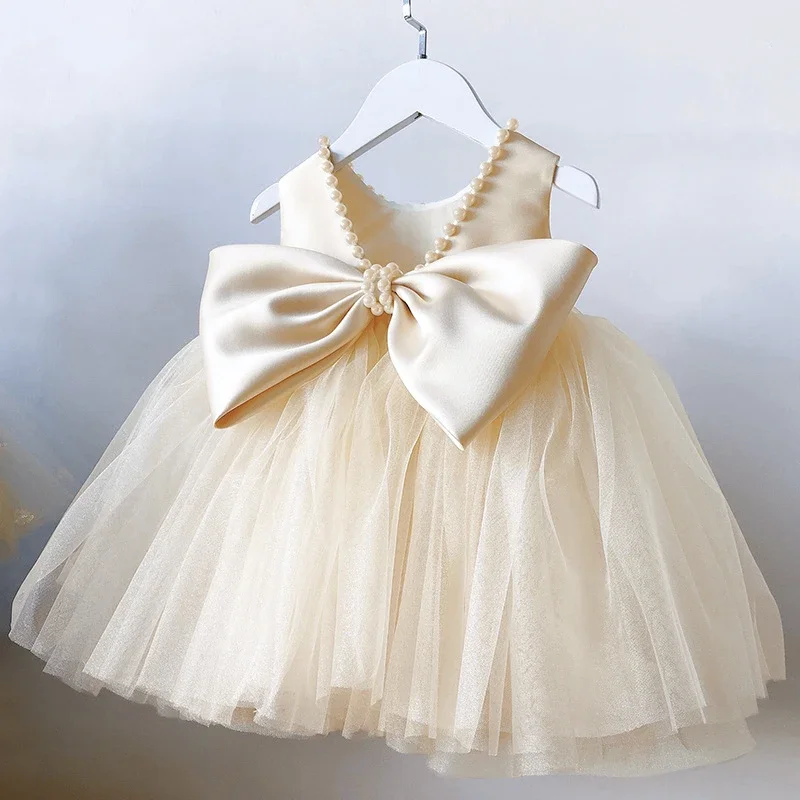 Toddler Kids 1st Birthday Baptism Costumes Girls Princess Beading Backless Wedding Party Tulle Tutu Gown Baby Dresses for Kids