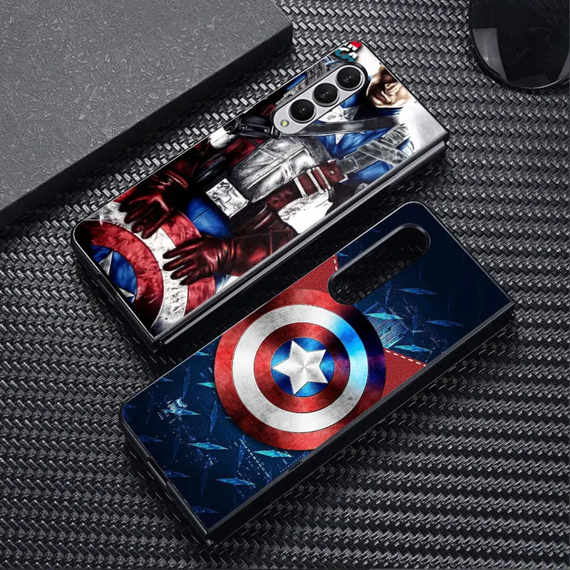 Marvel America Captain for Samsung Galaxy Z Fold5 5G ZFold4 Z Fold3 Z Fold4 5G Luxury Black Shockproof Cases Cover