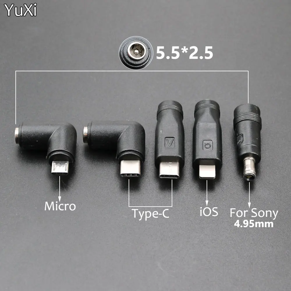 

YuXi DC 5.5*2.1mm Female to USB TYPE C IOS Micro Male For Sony Jack Connector DC Power Adapter Converter for Laptop Computer PC