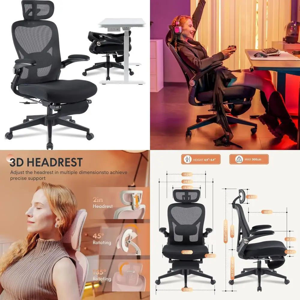 ergonomic foldable office chair with lumbar support, flip-up armrests, and 3d headrest for compact spaces