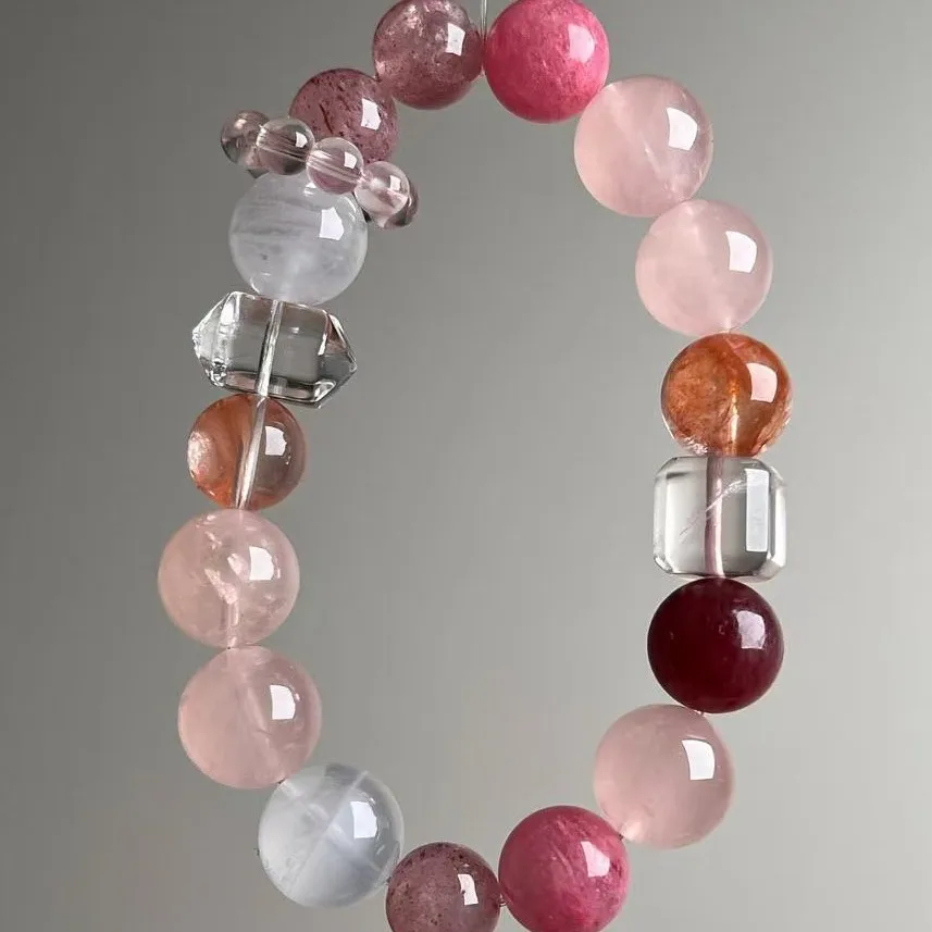 

Natural Powder Crystal Duobao Bracelet, Mozambique Powder Crystal Bracelet Jewelry, Women's Fashion Light Luxury Jewelry