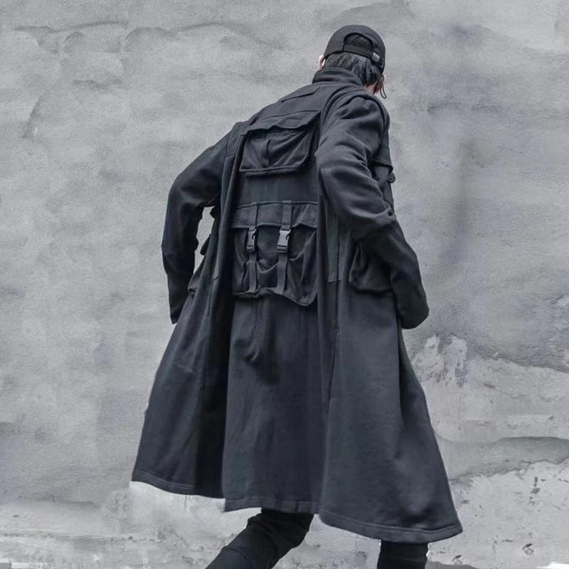 

ARENS Techwear Jacket Long Coat Cardigan Male Men's Spring Windbreaker Cloak Black Men's Clothing Streetwear Hip Hop Punk Rave