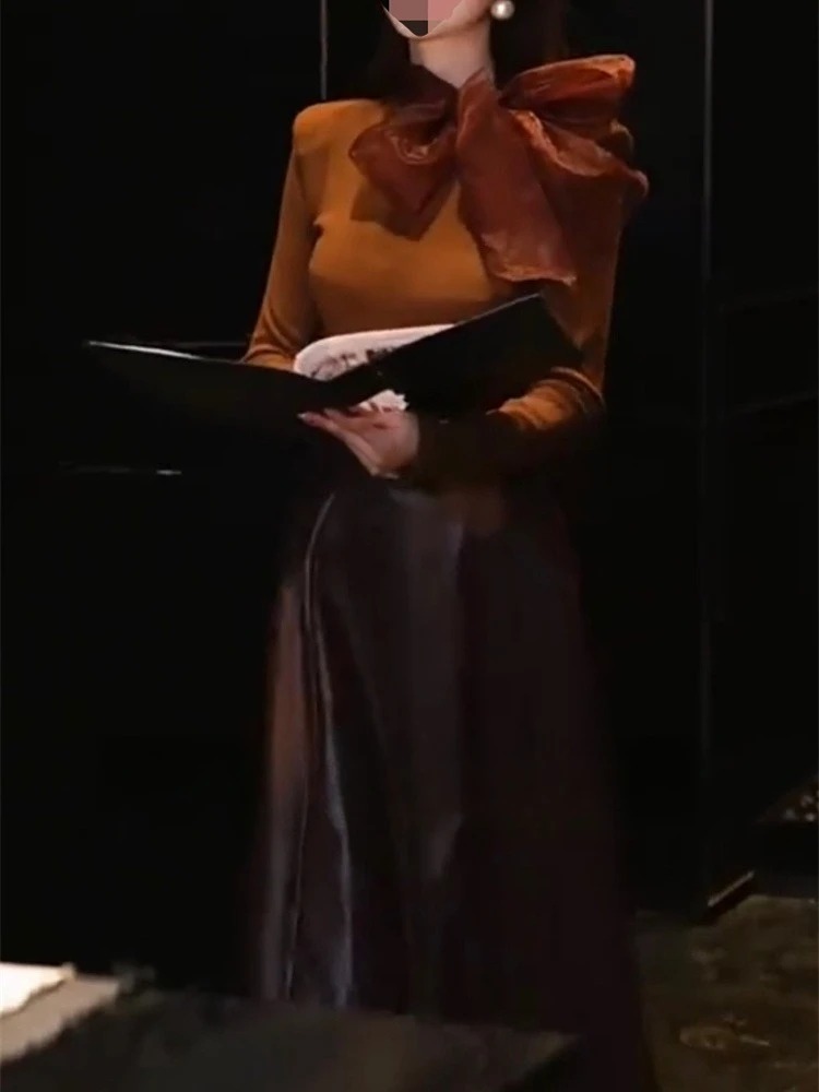 Tempérament élégant deux pièces ensemble femmes automne nouveau minceur pull + à lacets demi-jupe haut de gamme Design sens ensemble