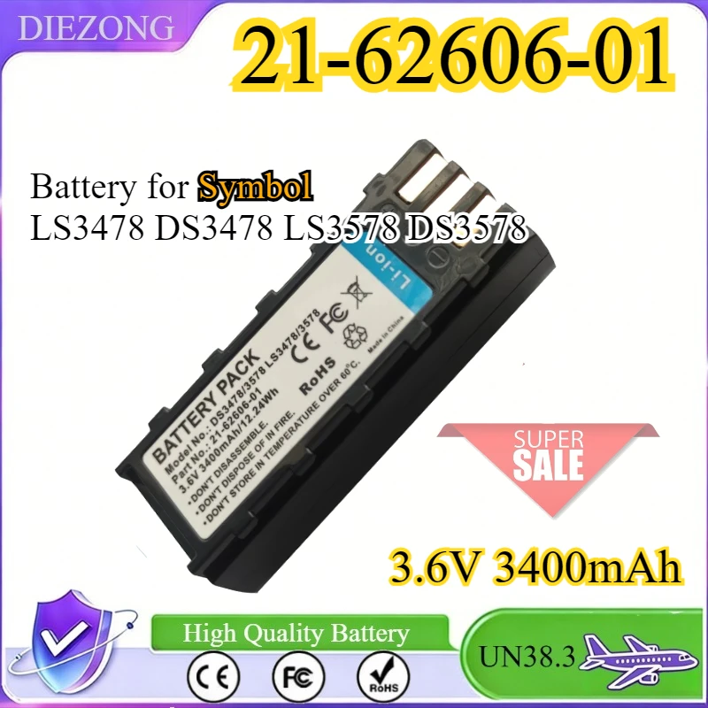

3400mAh Barcode Scanner Battery for Symbol LS3478 DS3478 LS3578 BTRY-LS34IAB00-00 21-62606-01 Leuze 50120448 Motorola21-62606-01