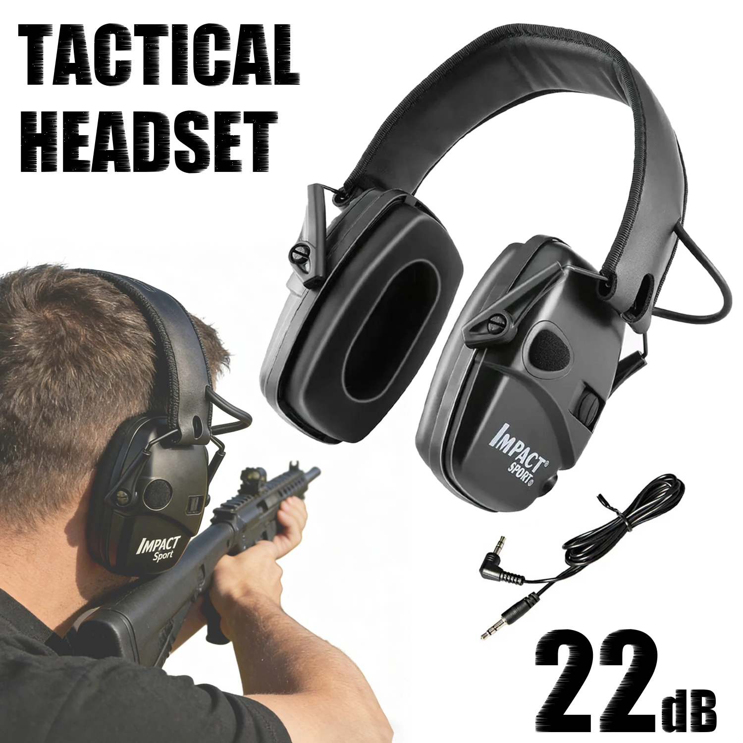 Auriculares electrónicos tácticos para tiro, auriculares antiruido para deportes al aire libre, amplificación de sonido por impacto, protección auditiva para caza, NRR 22dB