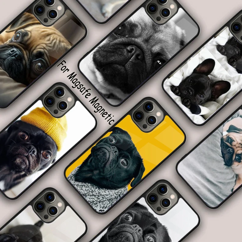 

Black Pug On Bed Magnetic Phone Case For APPLE iPhone 16 14 13 12 11 Pro Max 15 Plus Wireless Charge With MagSafe Cover