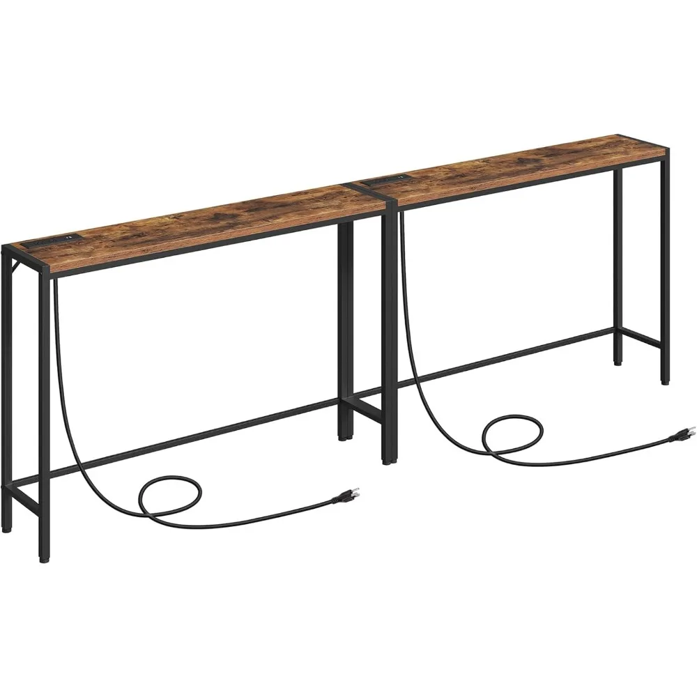 Console Table, 2 Pack Narrow Sofa Table, 43.3” Entrance Table with Power Station, Behind Couch Table, for Living Room, Hallway,