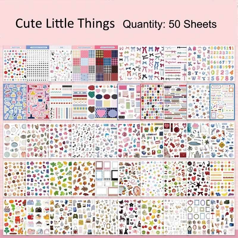 50 Blatt Retro Cartoon Stickerbuch Papier Ästhetische Aufkleber für Journaling Scrapbooking Laptop Wasserflasche Planer Zubehör