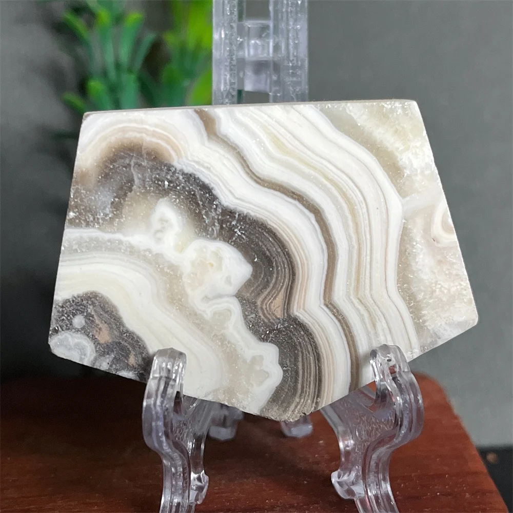 Crystal Natural Stone Stripe Lace Slab Mineral Samples Specimen Home Quartz Geode Minerals Energy Decoration Beauty +Stand