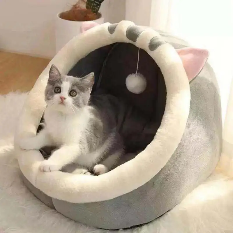 

Cat House Cute Beds Indoor Decorative Summer Villa Semi-Enclosed Pet Cave With Suspending Toy And Cotton Pad Suitable For Kitten