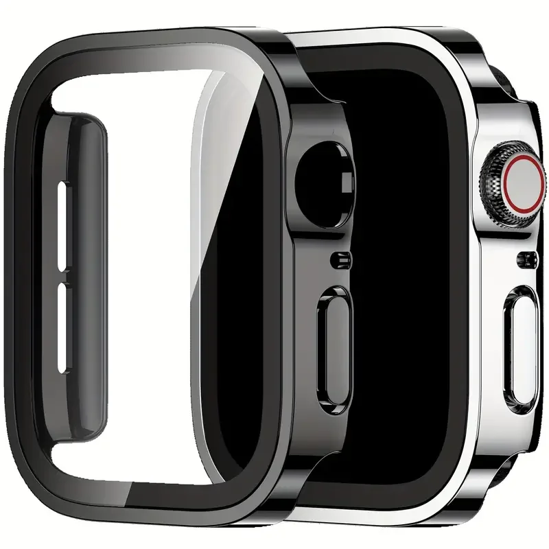 Wasserdichtes Glas + Abdeckung für Apple Watch Gehäuse Serie 9, 8, 7, 6, 5, 4 SE 44 mm, 40 m, 41 mm, 45 mm, gerade Kante, Displayschutzfolie, Zubehör