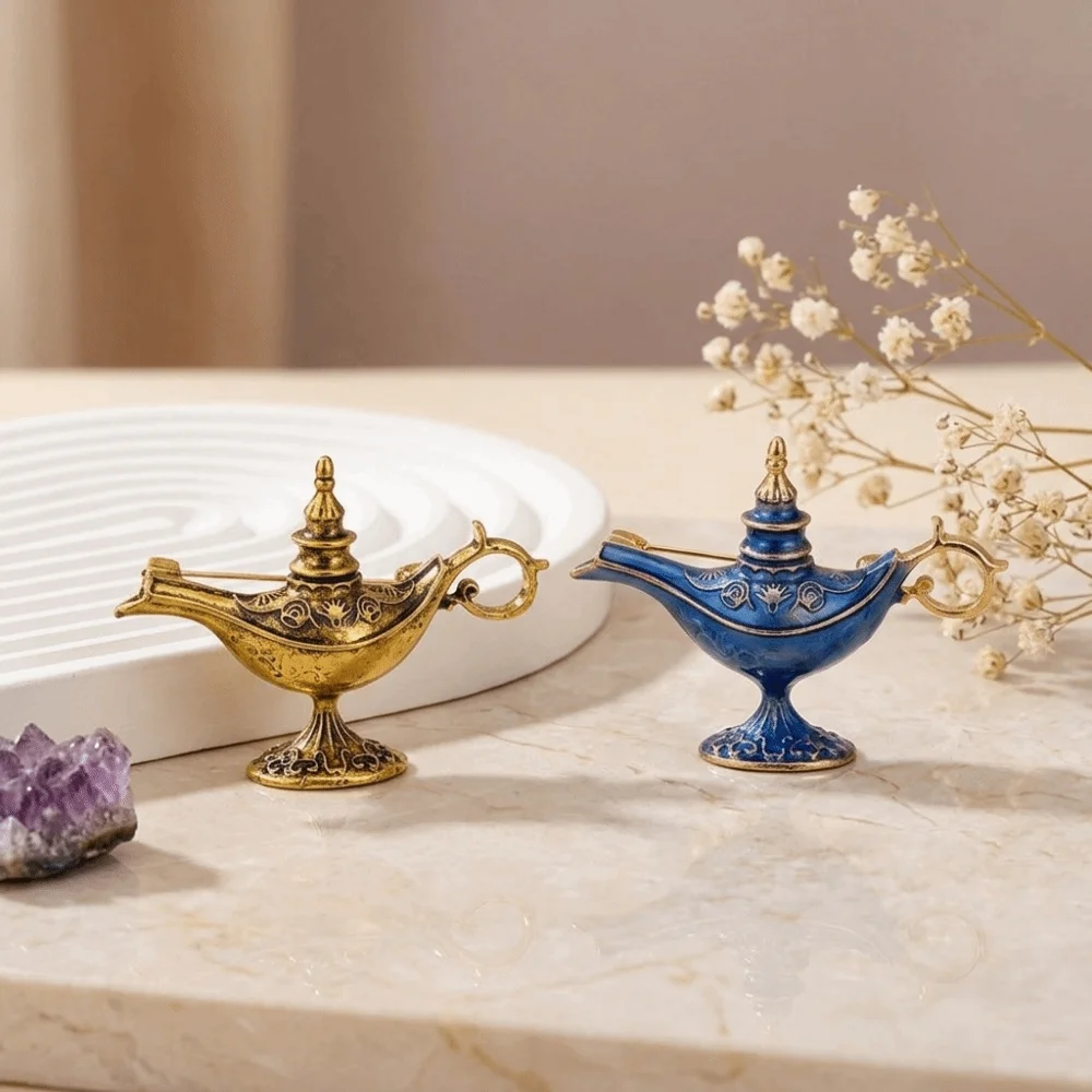 Enamel Tea Pot Lamp Brooch Retro Magic Aladdin Lamp Brooches Jewelry Accessories Elegant Vintage Exotic Pin Birthday Gift