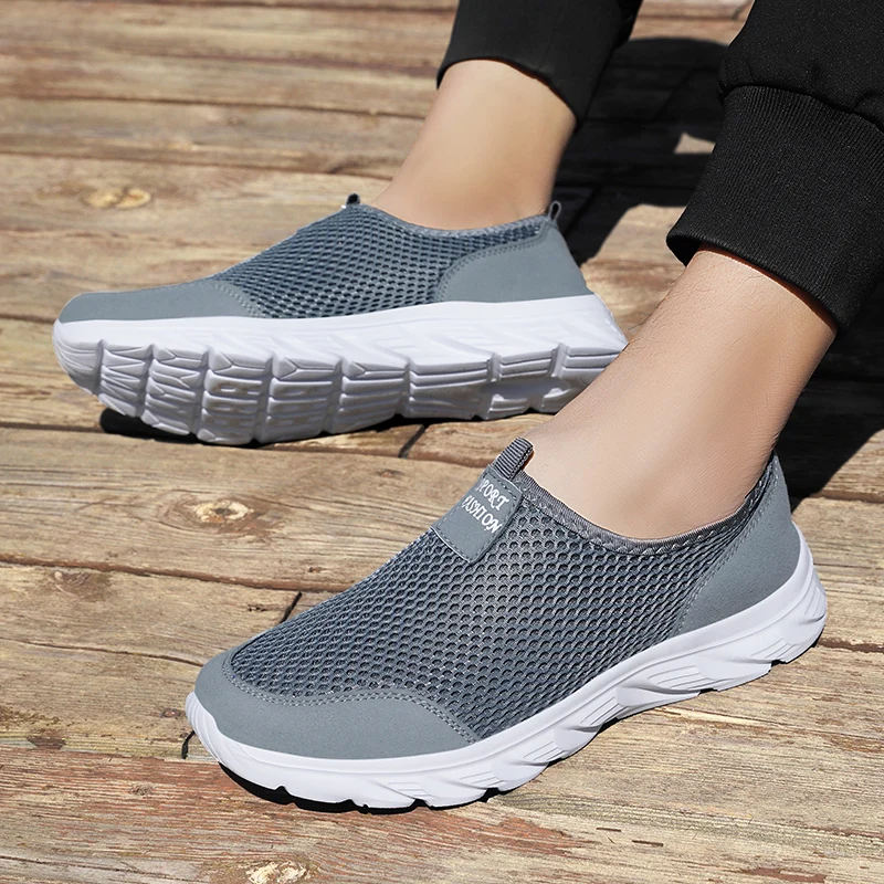 Mesh Shoes for Men Breathable Summer Lightweight Hiking Comfortable Casual Shoes Black Slip-On Driving Male Loafers