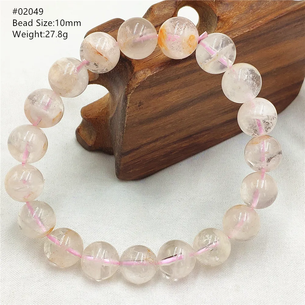 Natural Orange White Sericite Rutilated Snow Phantom Quartz Bracelet Clear Round Beads Bracelet Crystal 7mm 8mm 9mm AAAAA