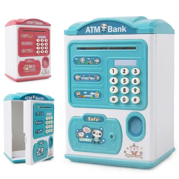 Fingerprint piggy bank with money box electronic ATM savings box for coins cash safe large piggy bank with combination lock for kids