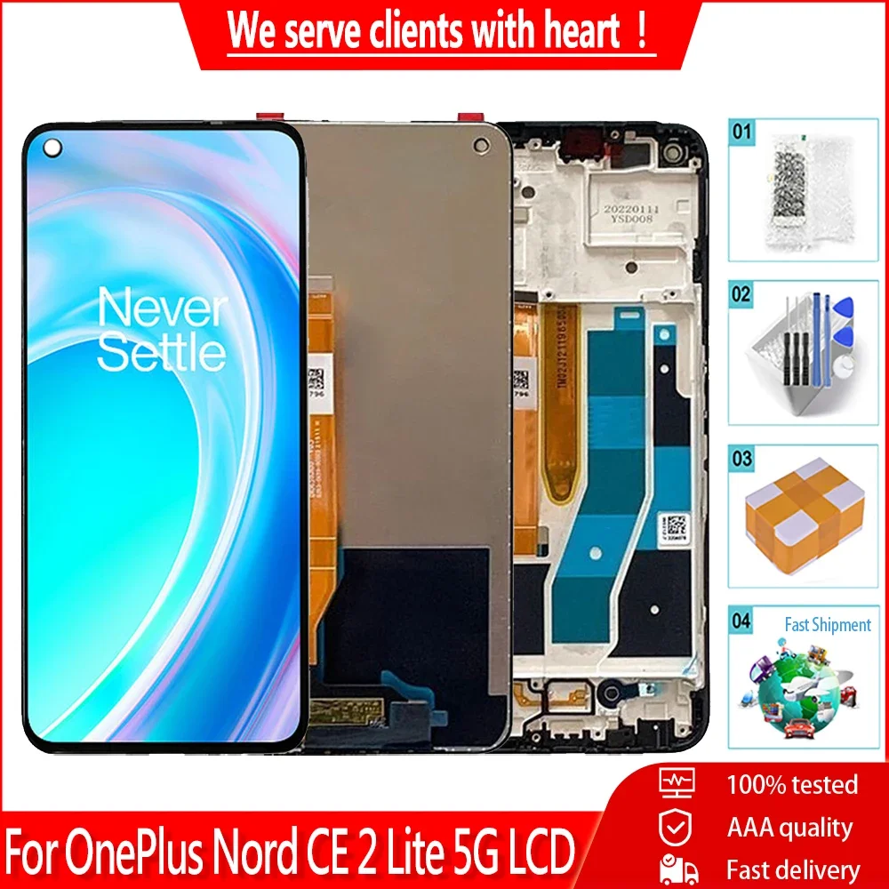 For OnePlus Nord CE 2 Lite 5G Display Touch Screen With Frame Replacement For 1+ Nord CE 2 Lite 5G CPH2381 CPH2409 LCD