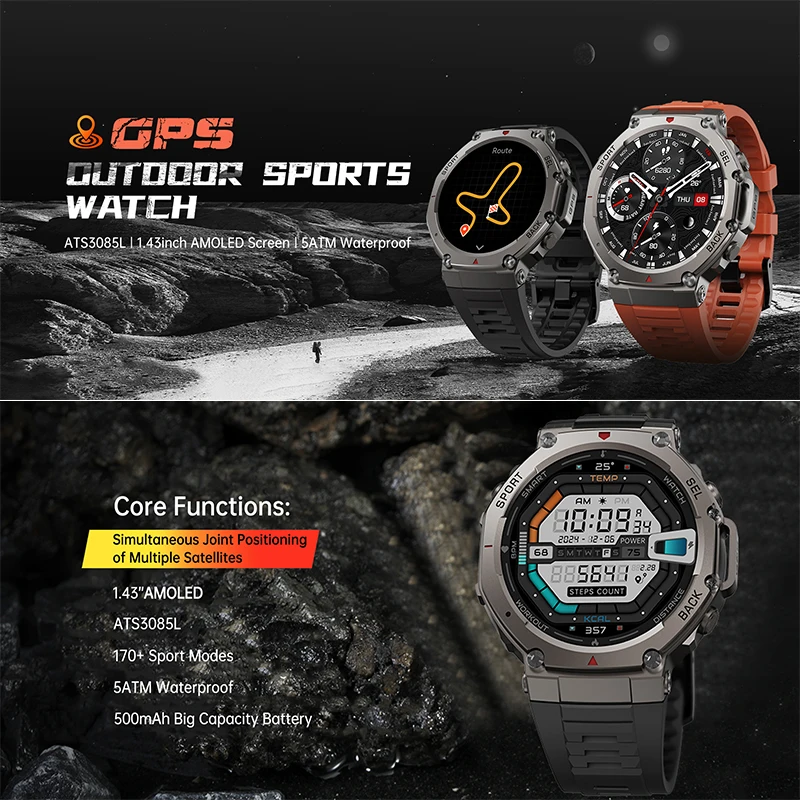 2026 New T-Rex 3 Pro Dual-Band GPS Military Smart Watch 48mm 10ATM Waterproof 500mAh Battery Compass Altimeter AGPS Smartwatches