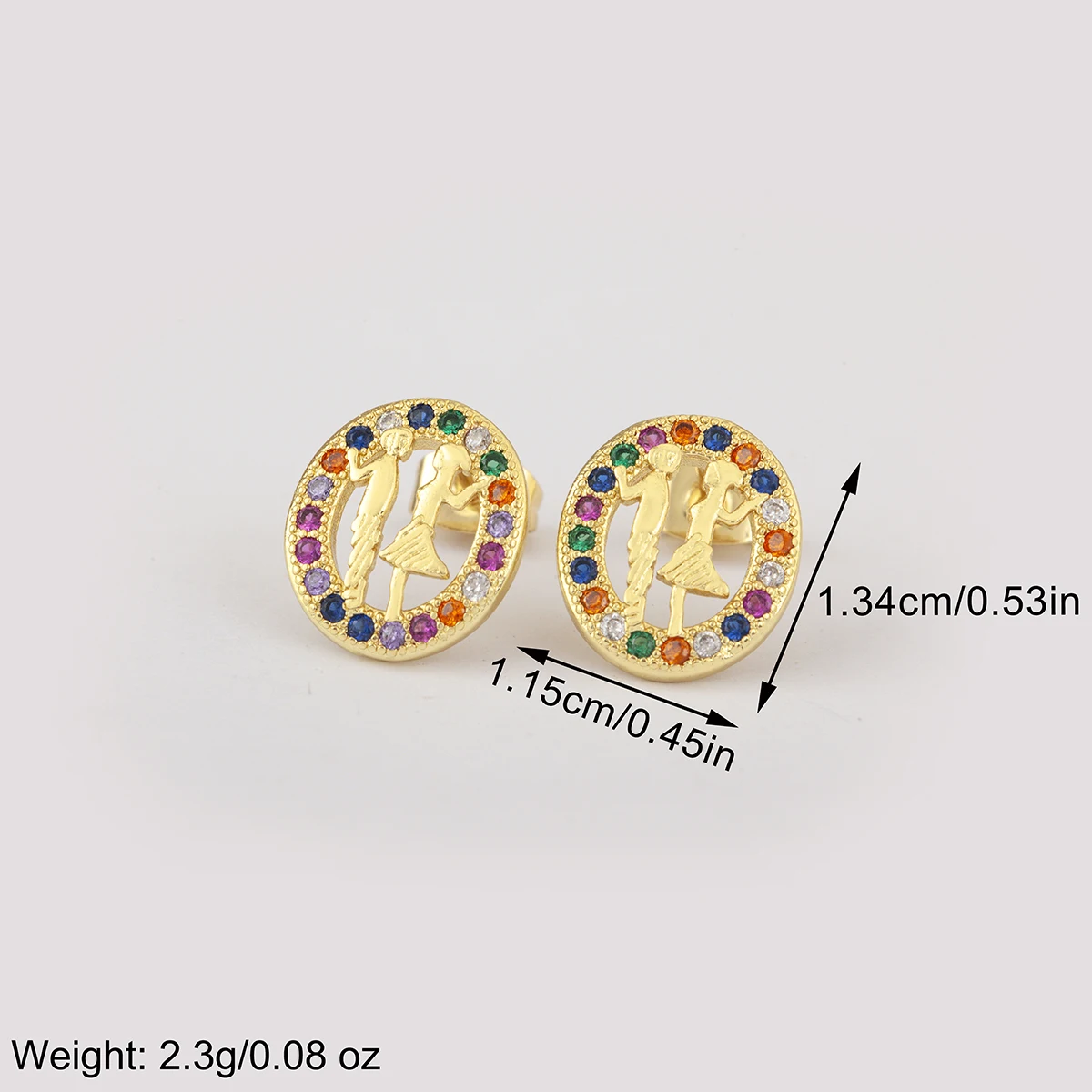 Nidin Women Round Hollow Stud Earrings Colorful/White CZ Crystal Couple Figure Circle Statement Earring Trend Party Jewelry Gift
