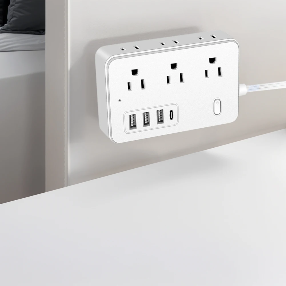 5Ft عرام حامي قطاع الطاقة 6 منافذ التيار المتناوب شقة التوصيل تمديد الحبل 4 منافذ USB (1 USB C) محول الطاقة لغرفة السفر المدرسية