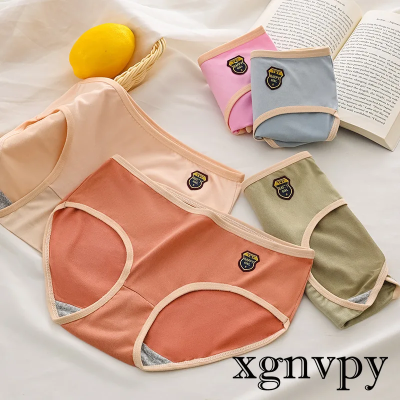 Xgnvpy Underwear Cute Sweet Triangle Mid-waist Underwear Korean Version Breathable Large Size Girl Student Triangle Shorts